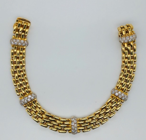 Ladies yellow gold open oval link woven bracelet