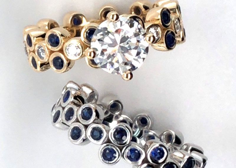 custom designed beehive diamond rings