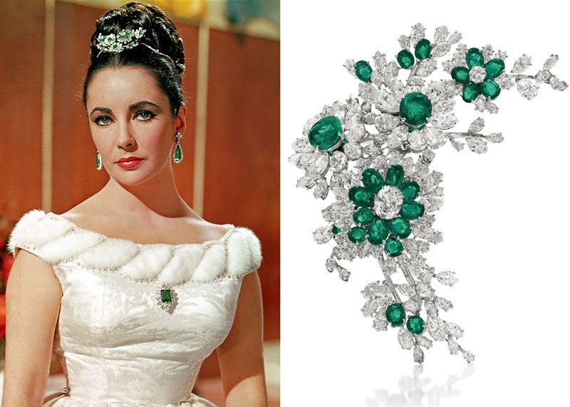 Side by side image of Elizabeth Taylor and a pair of her earrings 